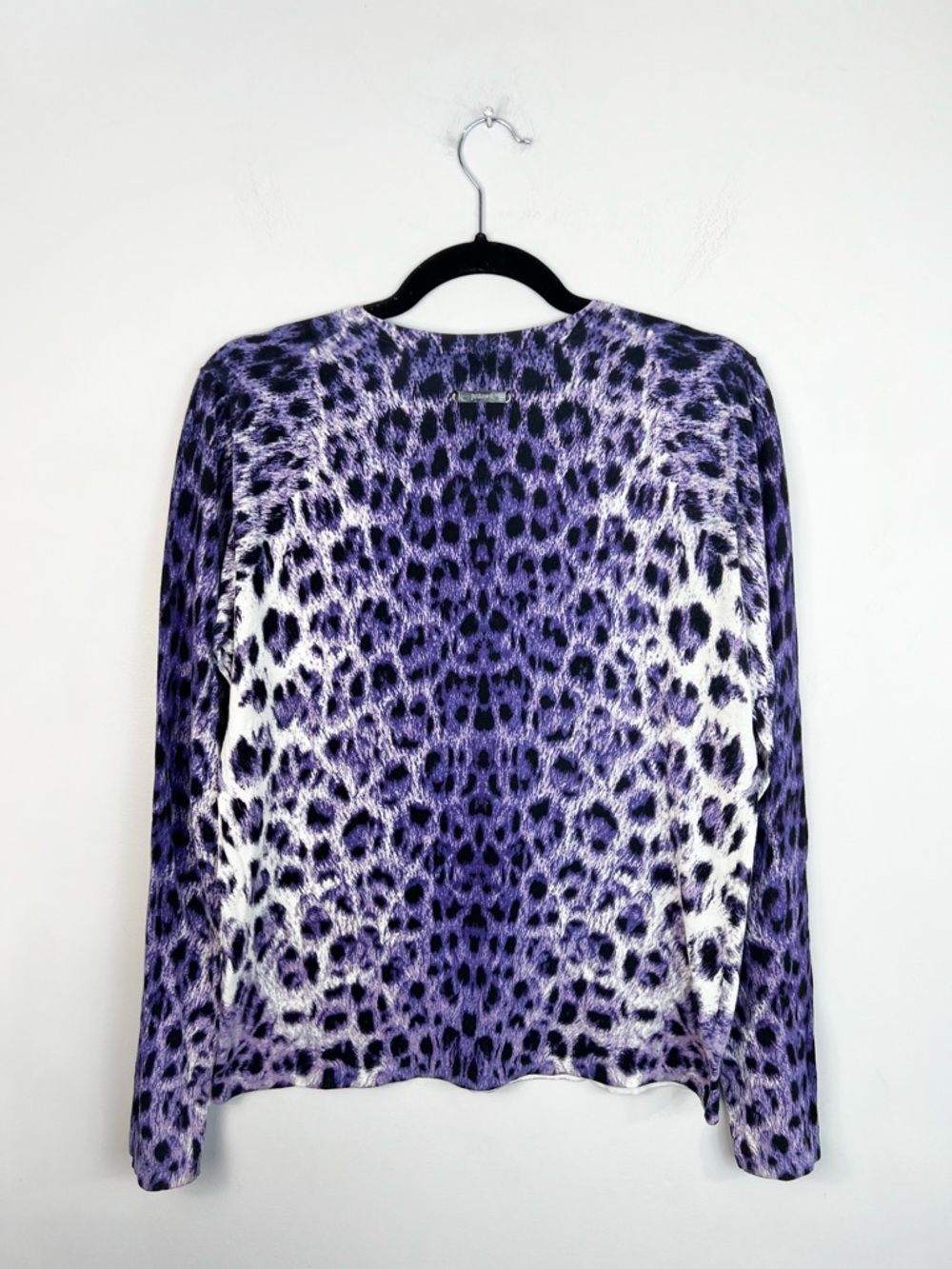 Just Cavalli archival purple digital leopard print fine knit boxy sweater S - Picture 4 of 15